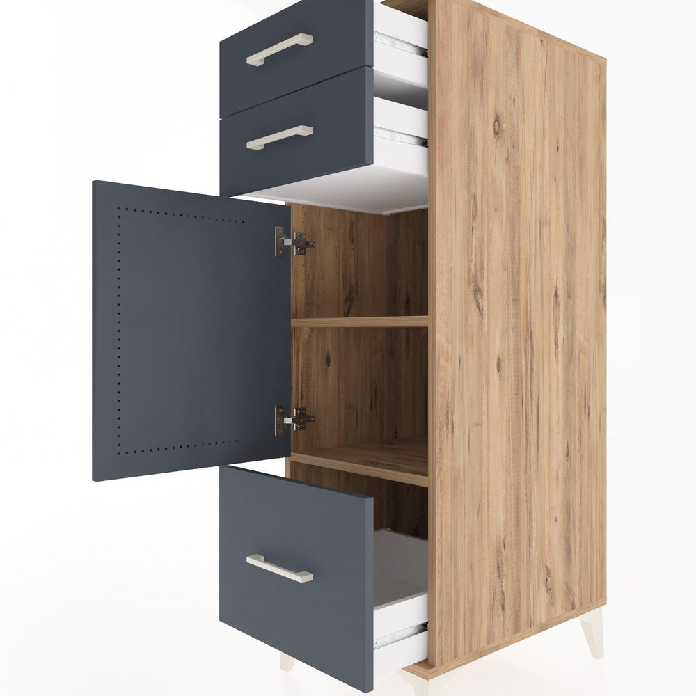 Woodntry Modular Cabinet Pine 44x30x122 cm with Doors and Drawers KC8-3