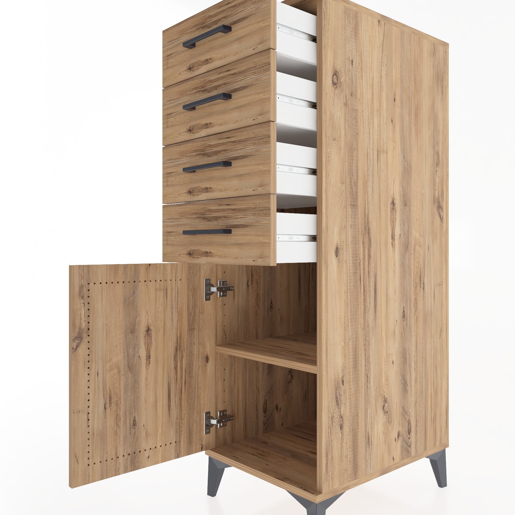 Woodntry Modüler Dolap Çam 44x59x122 cm Kapaklı ve Çekmeceli KC58-3