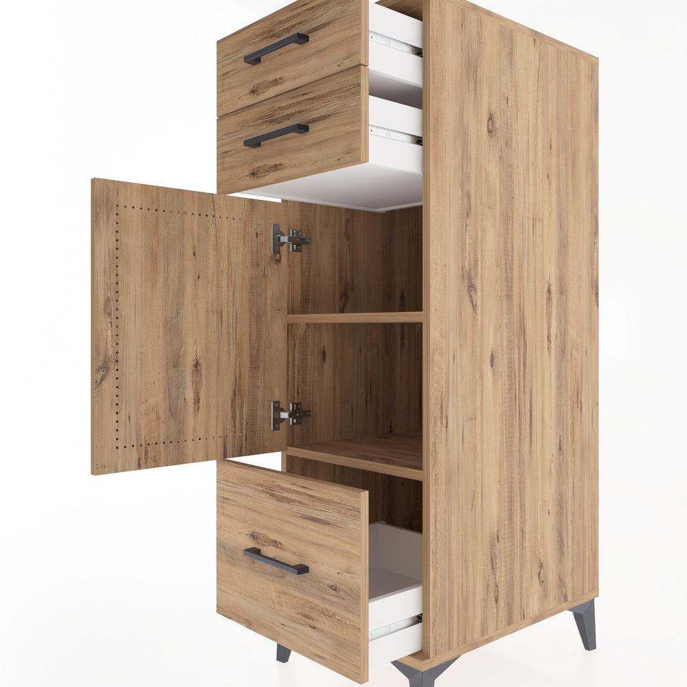 Woodntry Modular Cabinet Pine 44x30x122 cm with Doors and Drawers KC8-3