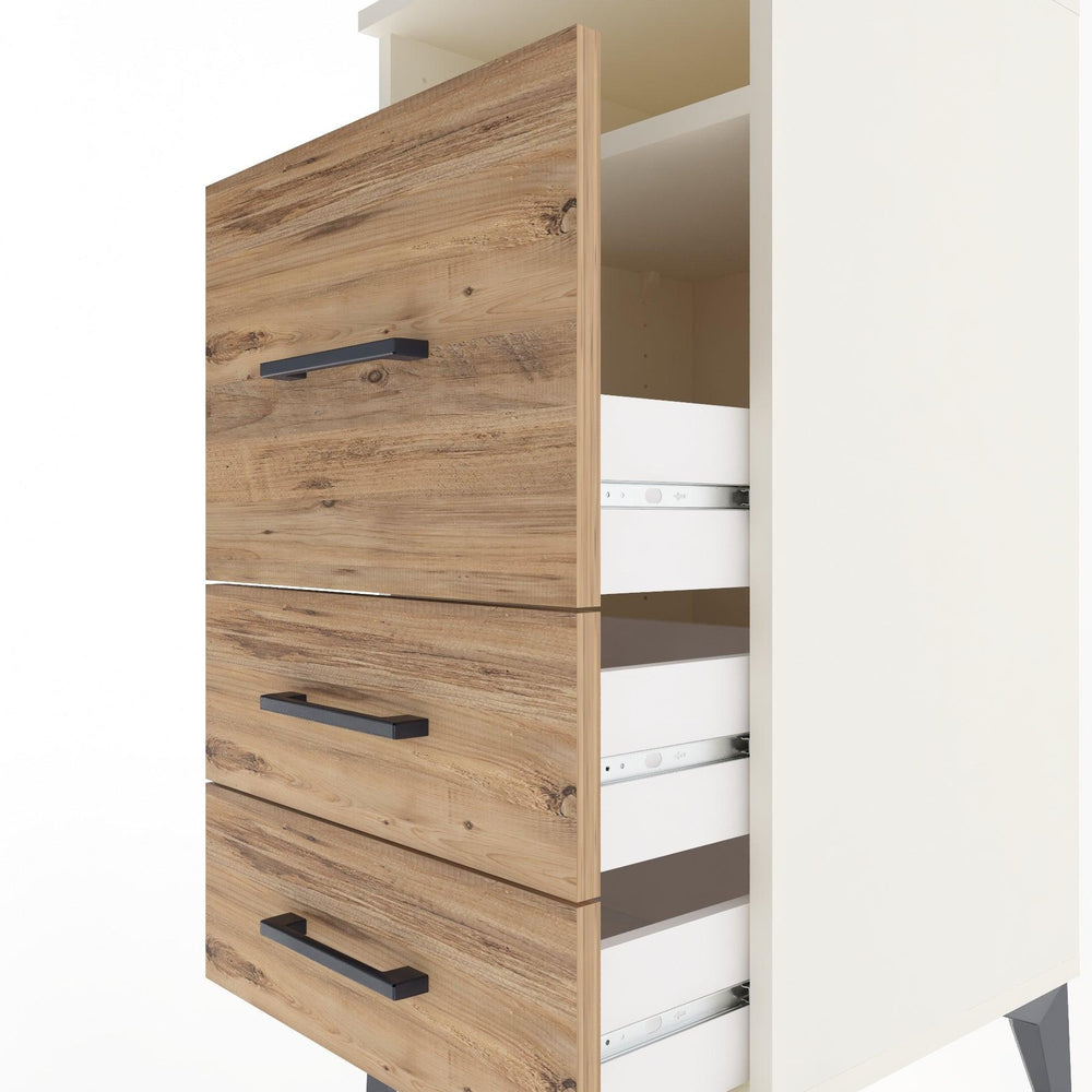 Woodntry Modular Nightstand Moonstone 44x44x84 cm with Drawer and Shelf CR9-1