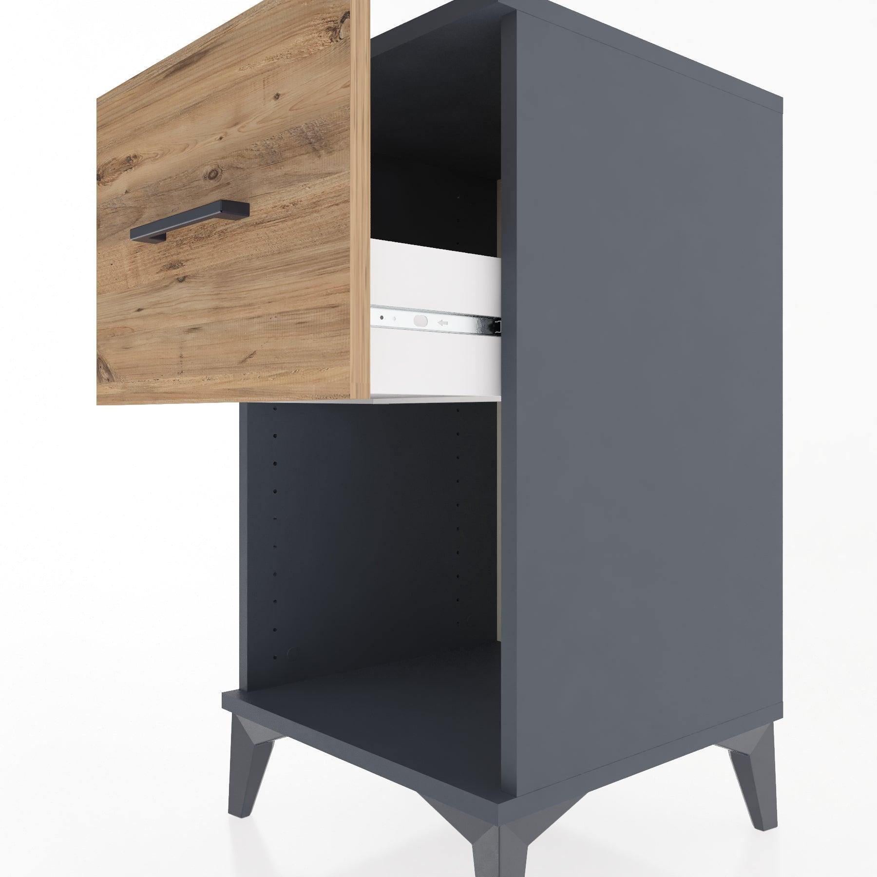 Woodntry Modular Nightstand Anthracite 44x44x68 cm with Drawers and Shelves CR9-2