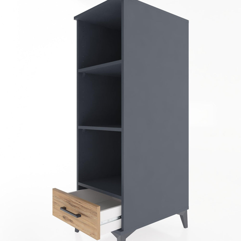 Woodntry Modüler Dolap Antrasit 44x30x122 cm Çekmeceli ve Raflı CR109-2