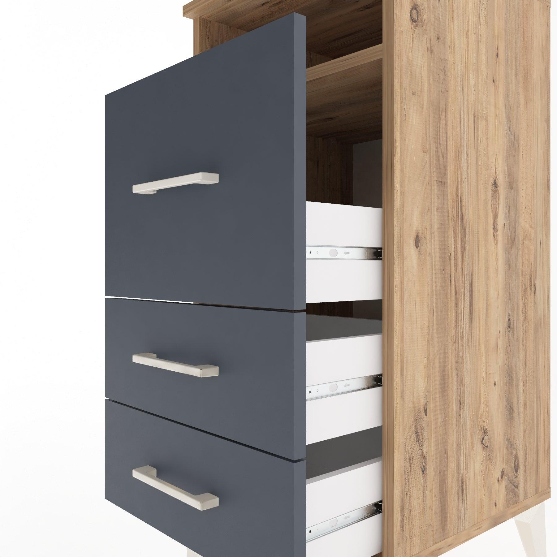Woodntry Modular Nightstand Pine 44x44x84 cm with Drawers and Shelves CR9-3
