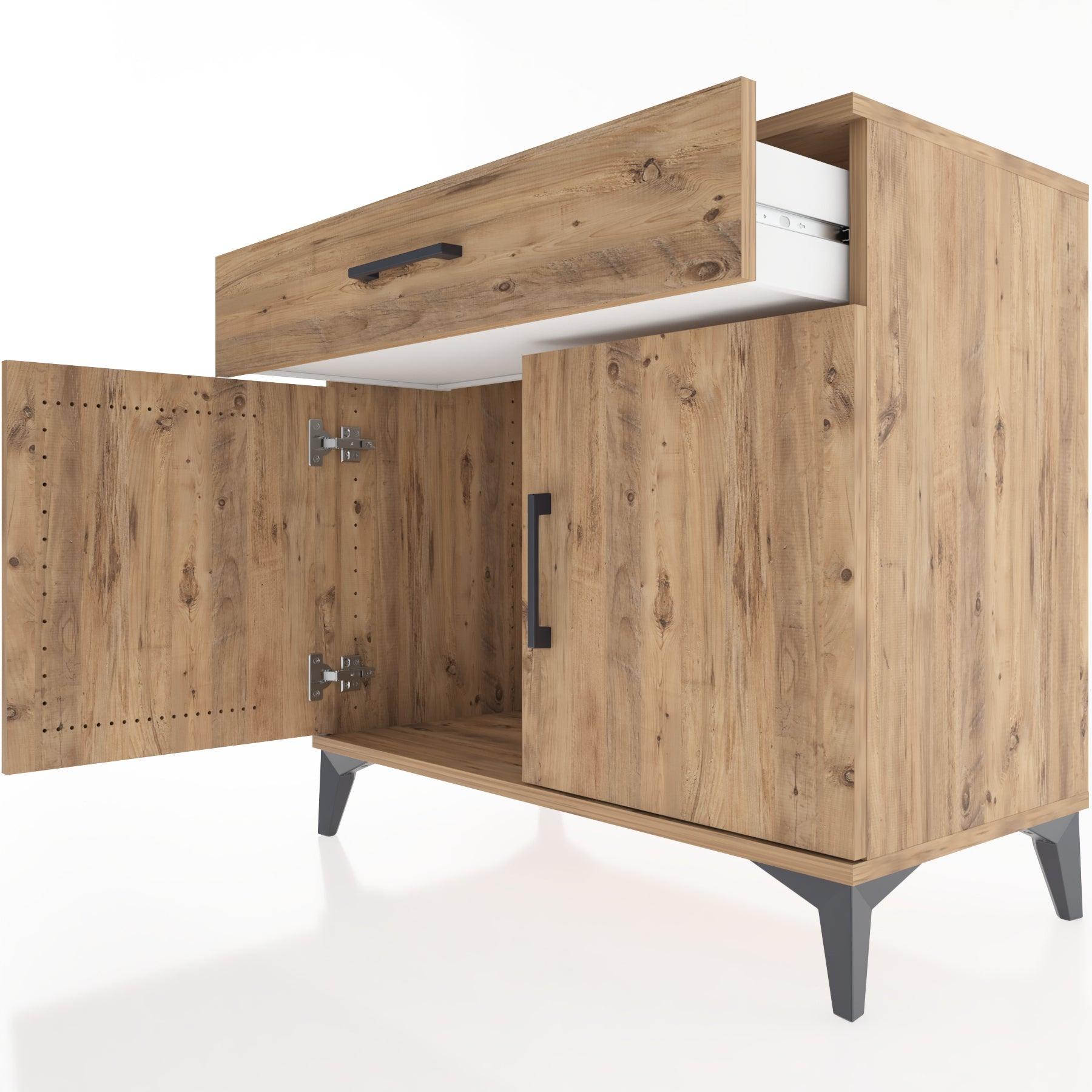 Woodntry Modüler Şifonyer Çam 88x44x68 cm Kapaklı ve Çekmeceli KC9-3