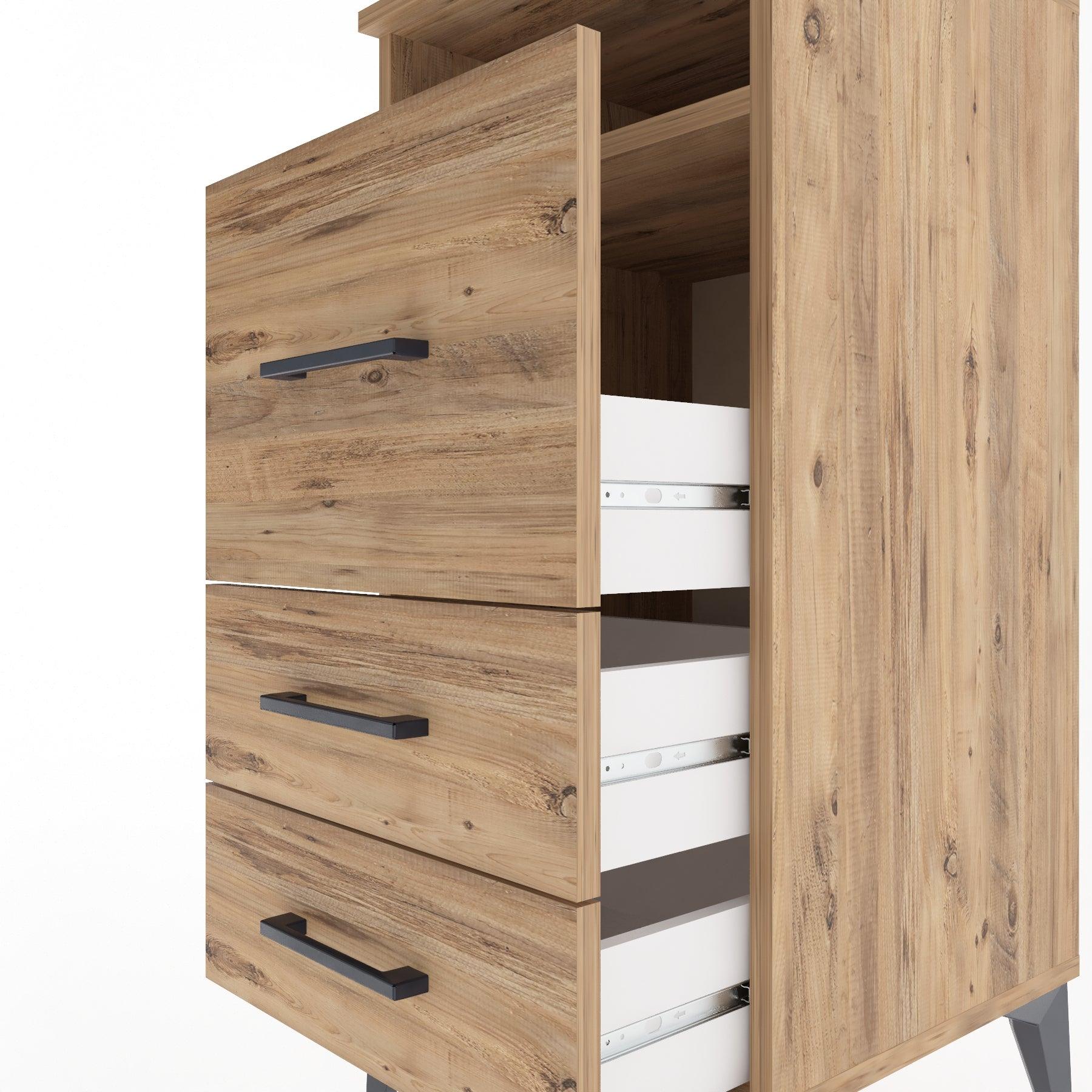 Woodntry Modular Nightstand Pine 44x44x84 cm with Drawers and Shelves CR9-3