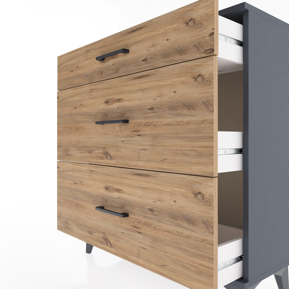 Woodntry Modüler Şifonyer Antrasit 88x30x84 cm Çekmeceli C10-2