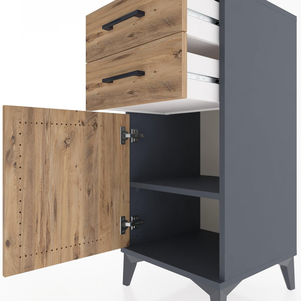 Woodntry Modular Nightstand Anthracite 44x44x84 cm with Cover and Drawer KC32-2