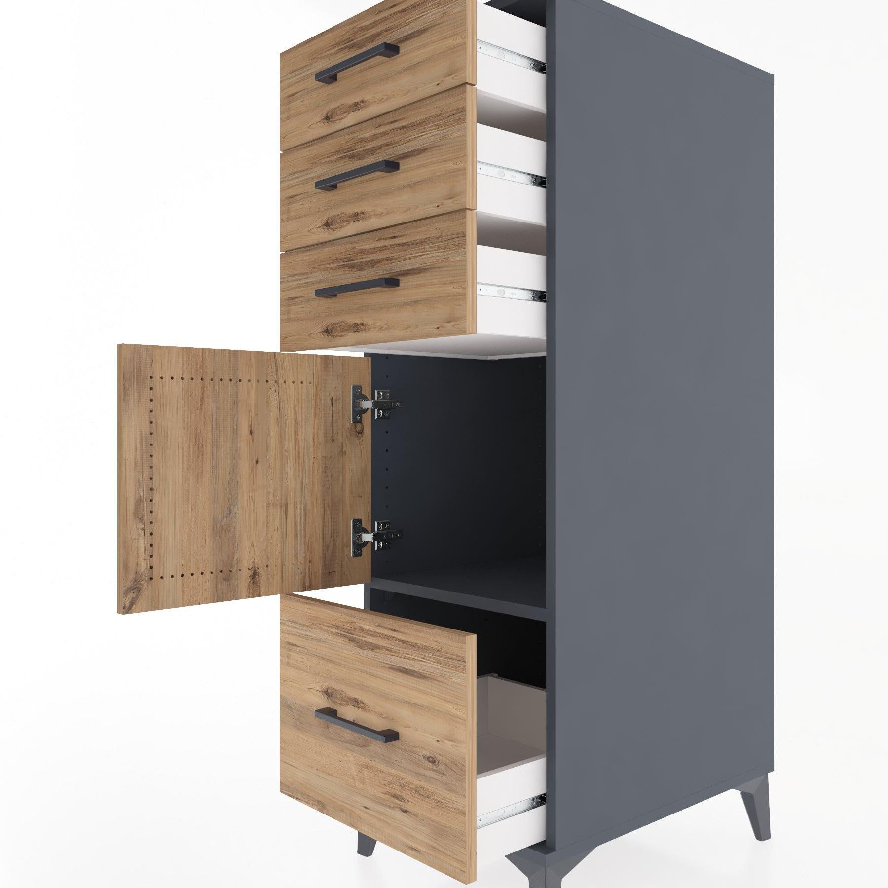 Woodntry Modular Cabinet Anthracite 44x30x122 cm with Doors and Drawers KC10-2
