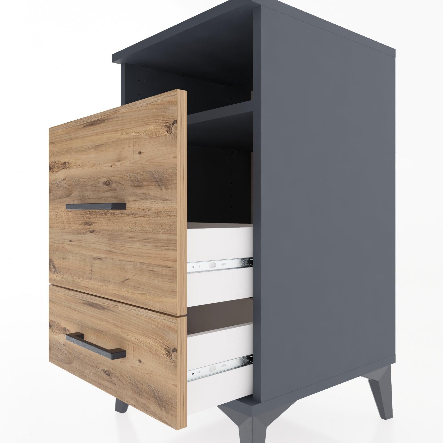 Woodntry Modular Nightstand Anthracite 44x44x68 cm with Drawers and Shelves CR10-2
