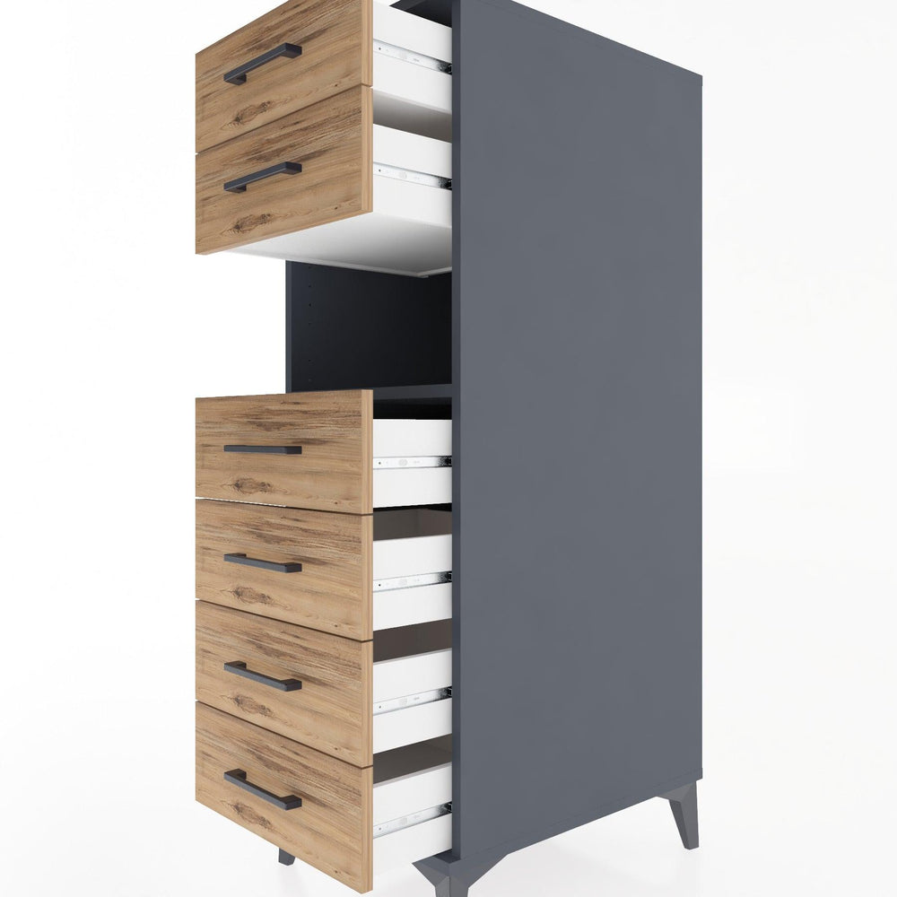 Woodntry Modular Cabinet Anthracite 44x30x122 cm with Drawers and Shelves CR60-2