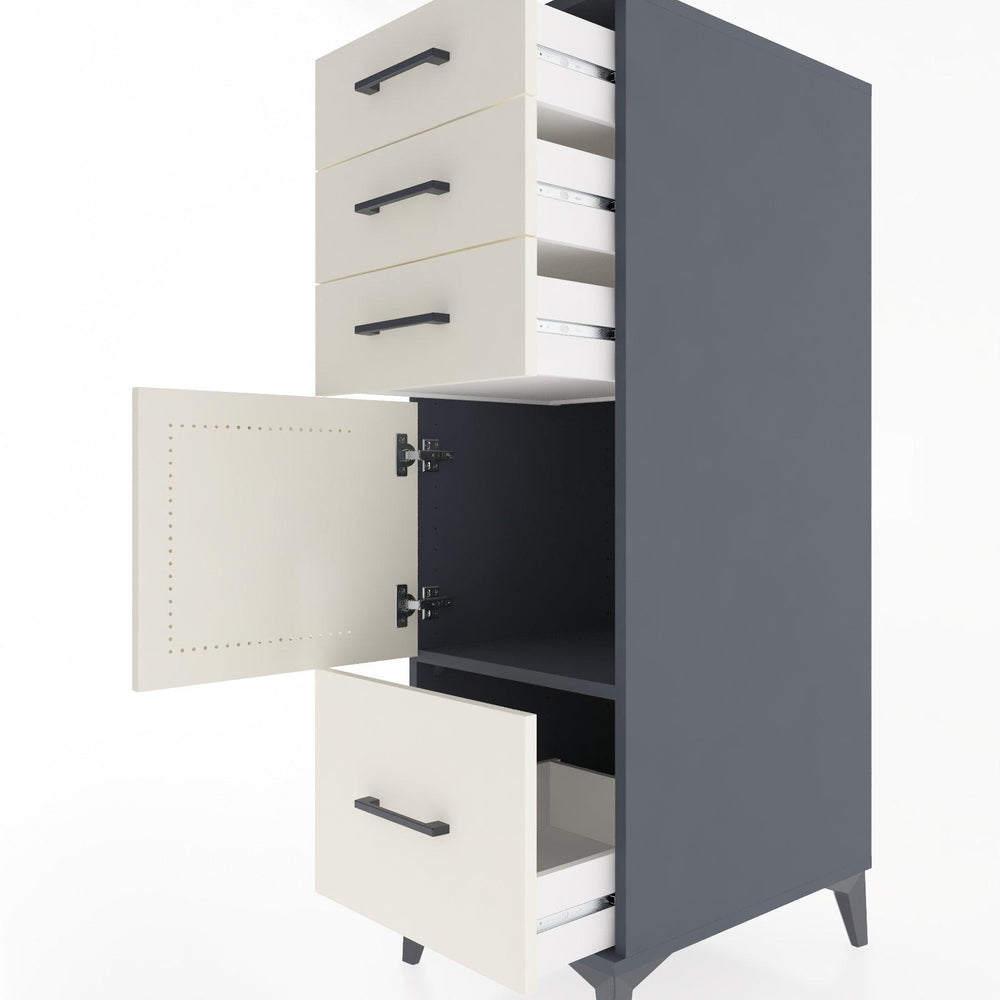 Woodntry Modüler Dolap Antrasit 44x59x122 cm Kapaklı ve Çekmeceli KC10-2