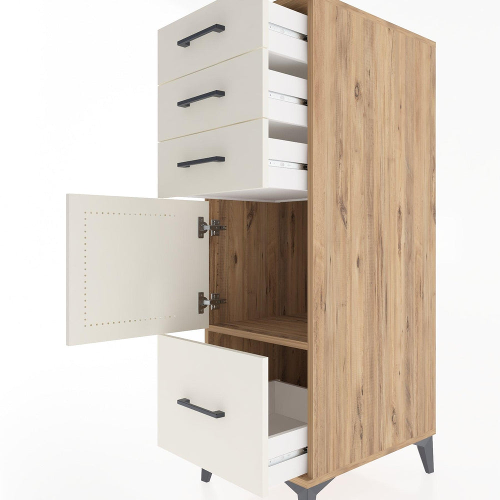 Woodntry Modüler Dolap Çam 44x59x122 cm Kapaklı ve Çekmeceli KC10-3