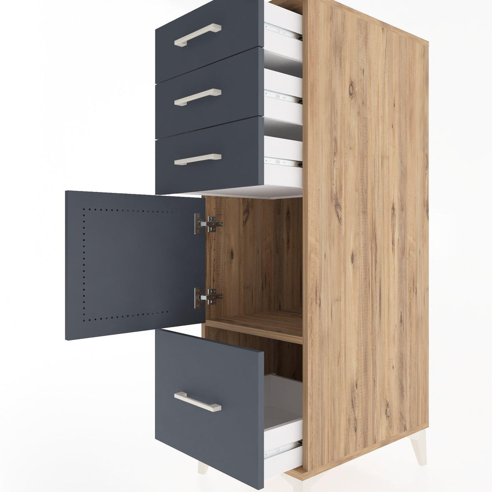 Woodntry Modüler Dolap Çam 44x59x122 cm Kapaklı ve Çekmeceli KC10-3