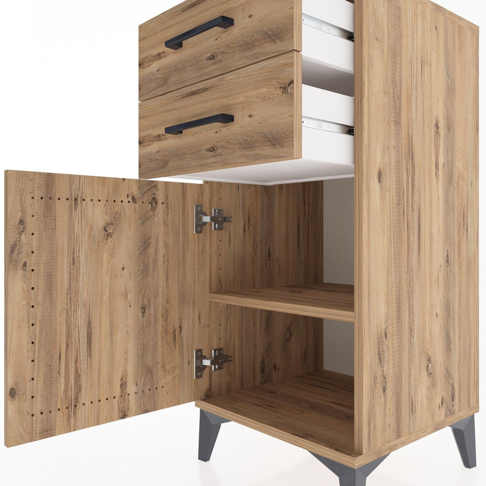 Woodntry Modular Nightstand Pine 44x44x84 cm with Cover and Drawer KC32-3