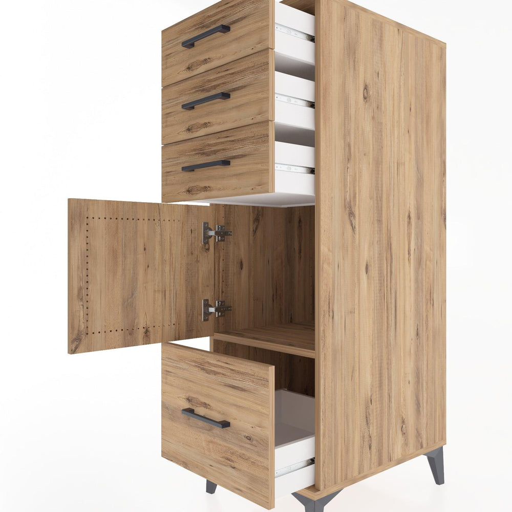 Woodntry Modular Cabinet Pine 44x30x122 cm with Doors and Drawers KC10-3