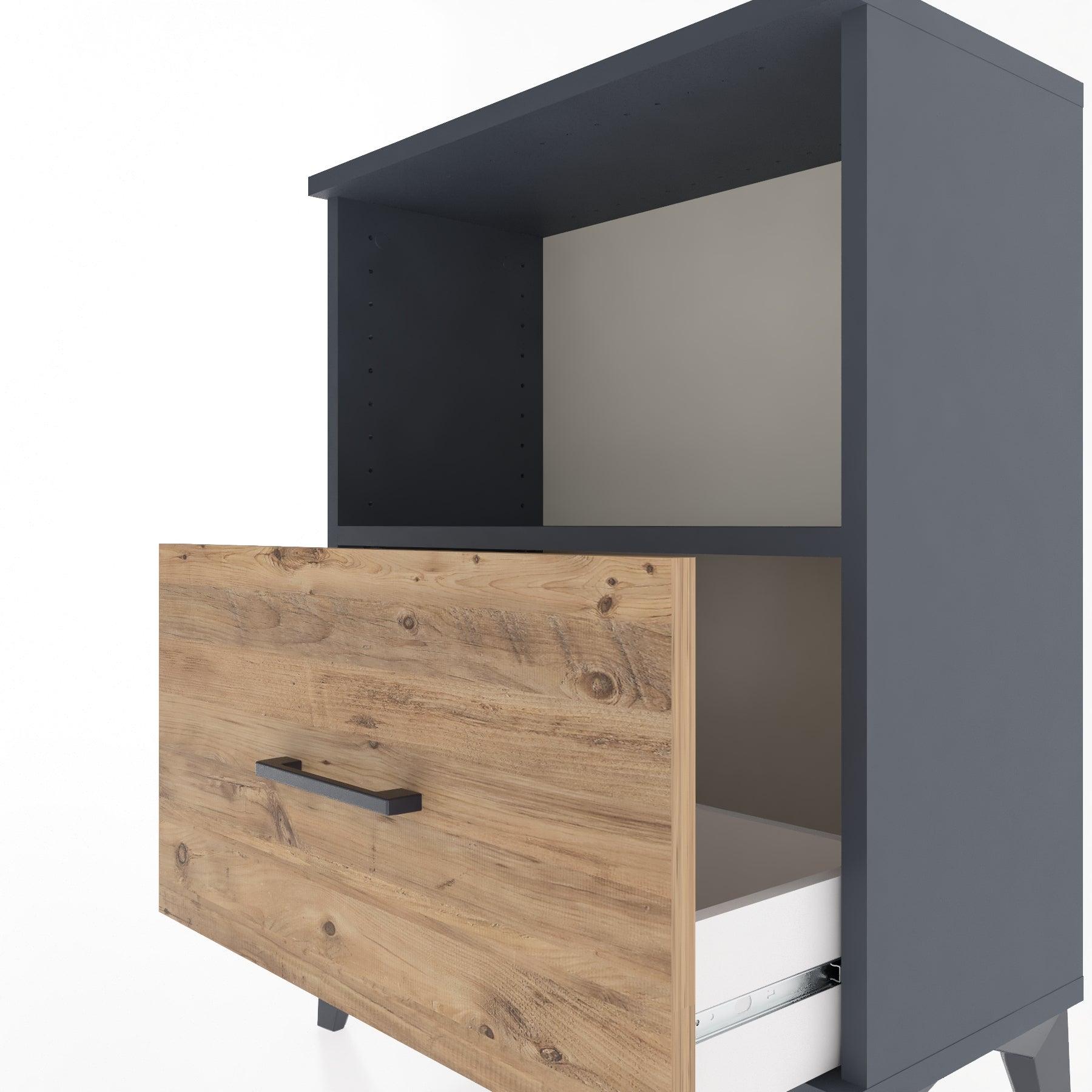 Woodntry Modular Nightstand Anthracite 60x30x68 cm with Drawer and Shelf CR11-2