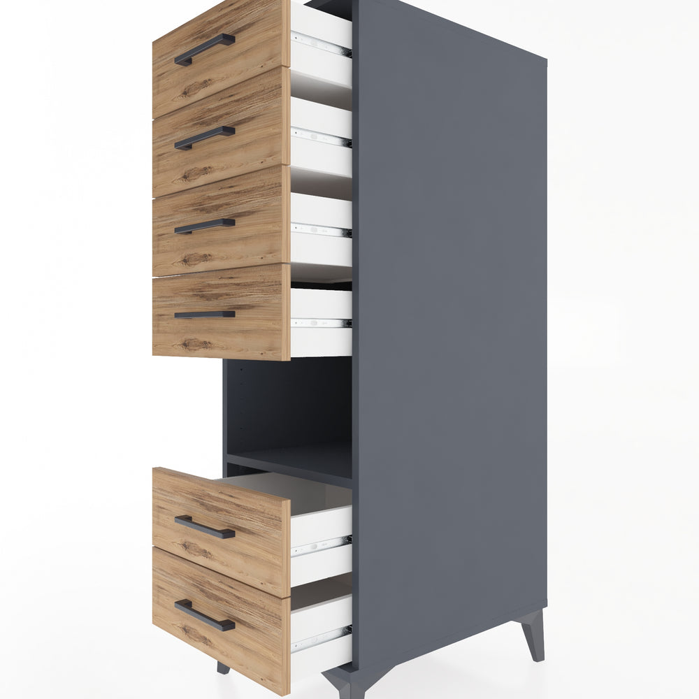 Woodntry Modüler Dolap Antrasit 44x59x122 cm Çekmeceli ve Raflı CR61-2