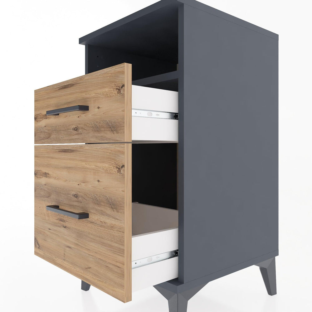 Woodntry Modular Nightstand Anthracite 44x44x68 cm with Drawers and Shelves CR11-2