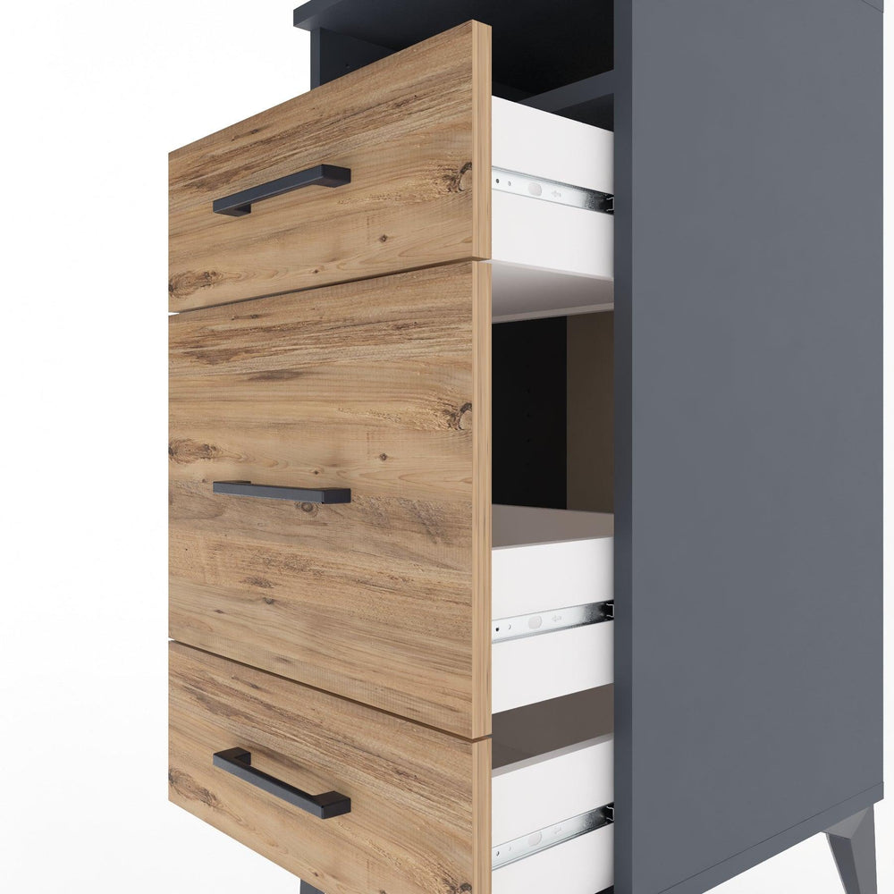 Woodntry Modüler Komodin Antrasit 44x44x84 cm Çekmeceli ve Raflı CR11-2