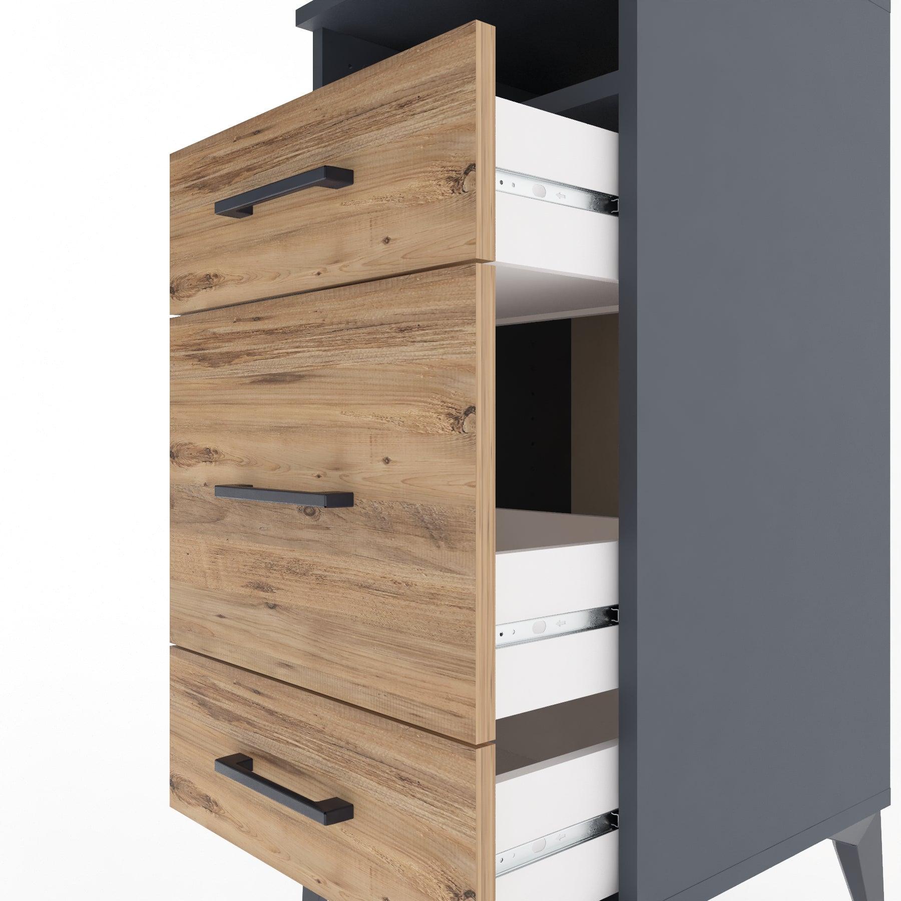 Woodntry Modular Nightstand Anthracite 44x44x84 cm with Drawers and Shelves CR11-2
