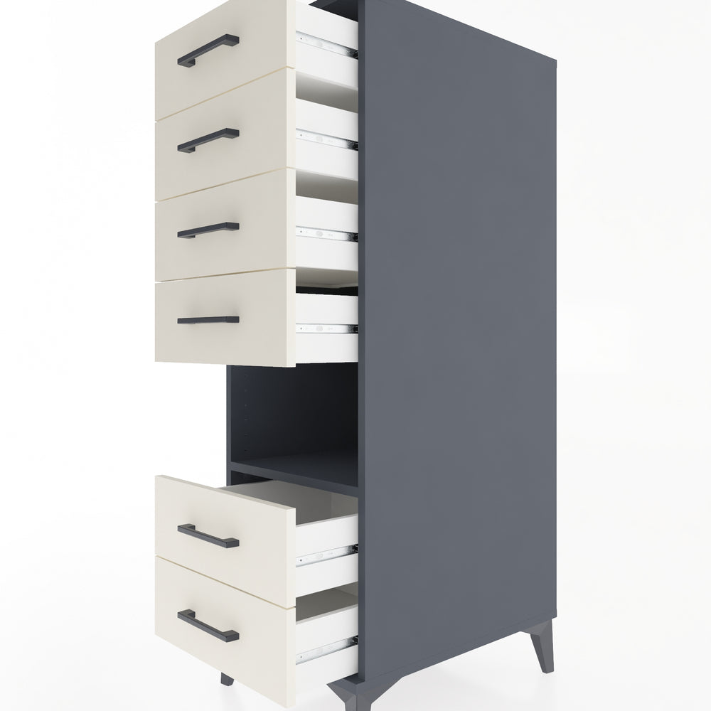 Woodntry Modüler Dolap Antrasit 44x59x122 cm Çekmeceli ve Raflı CR61-2