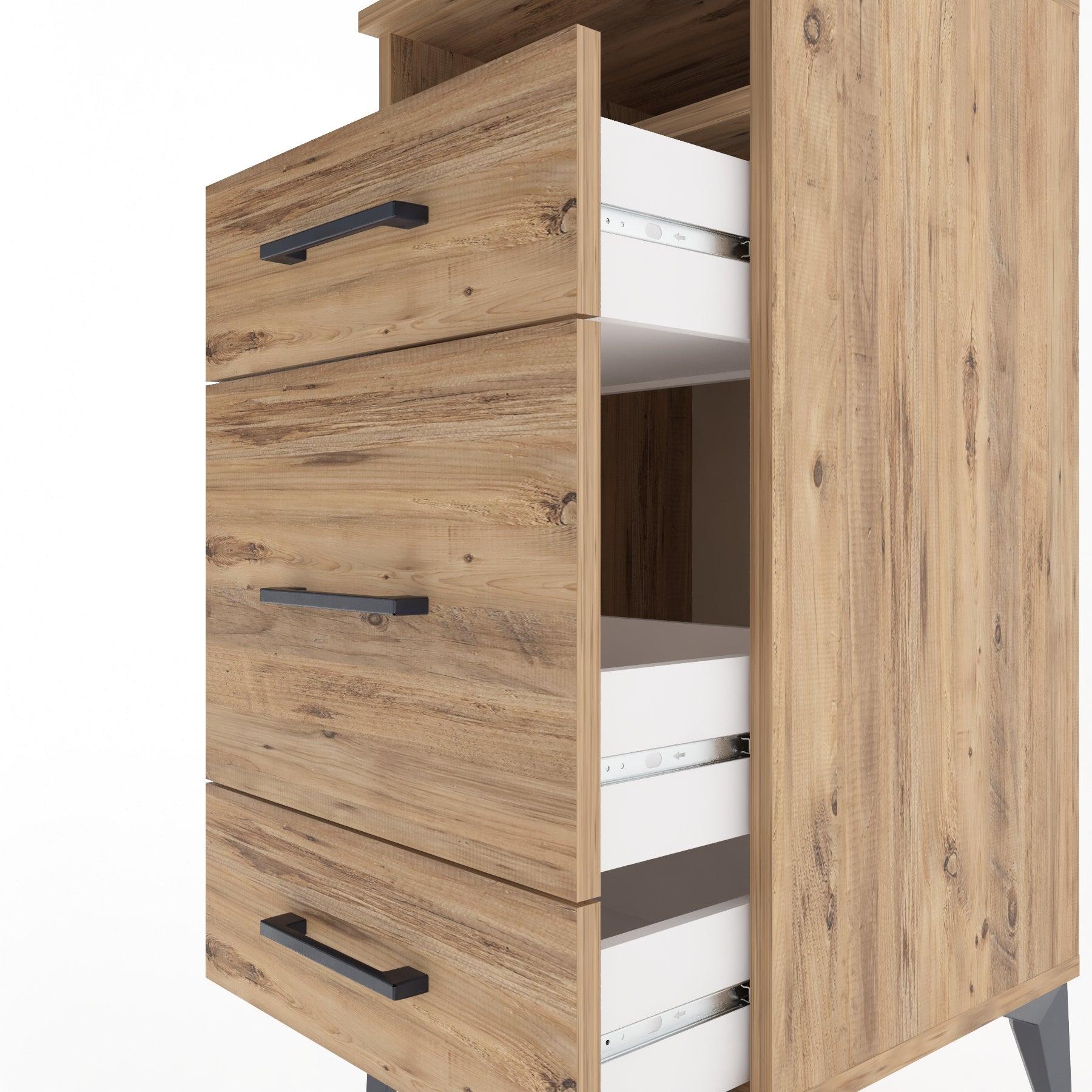 Woodntry Modular Nightstand Pine 44x44x84 cm with Drawers and Shelves CR11-3