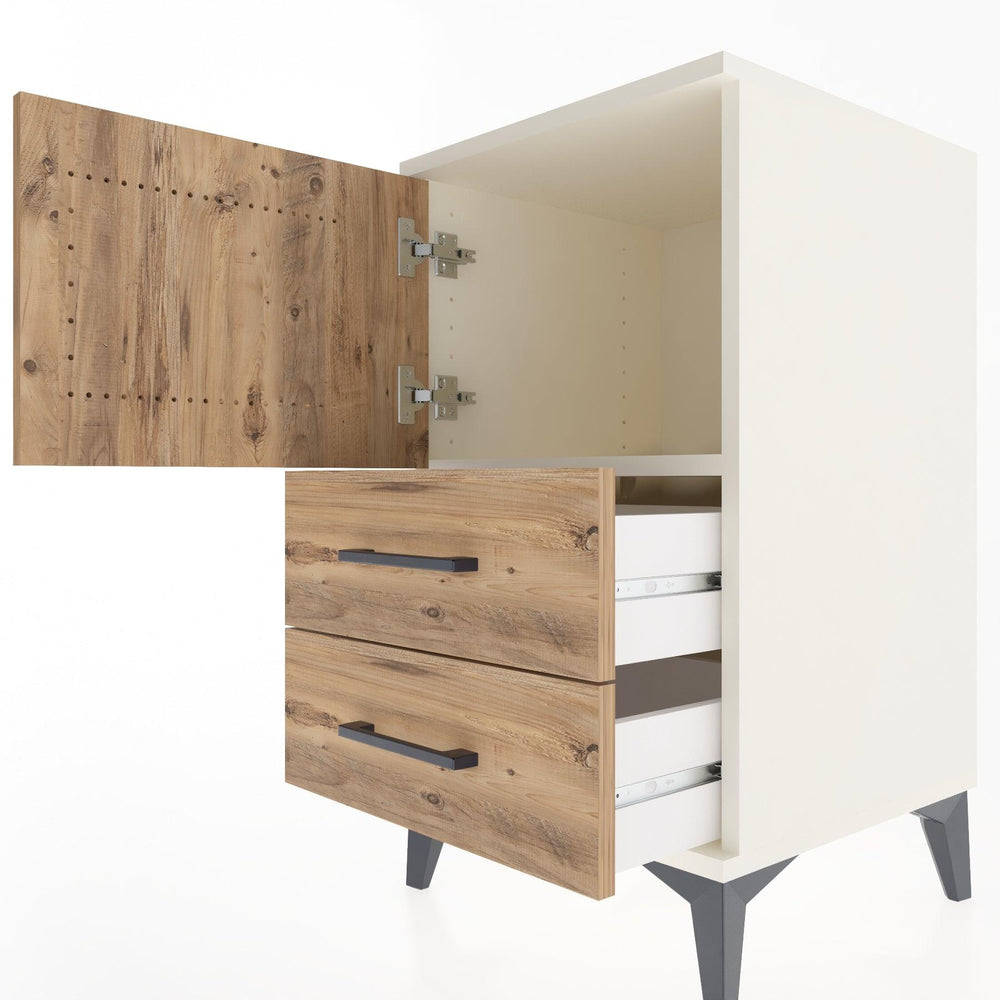 Woodntry Modüler Komodin Aytaşı 44x44x68 cm Kapaklı ve Çekmeceli KC12-1