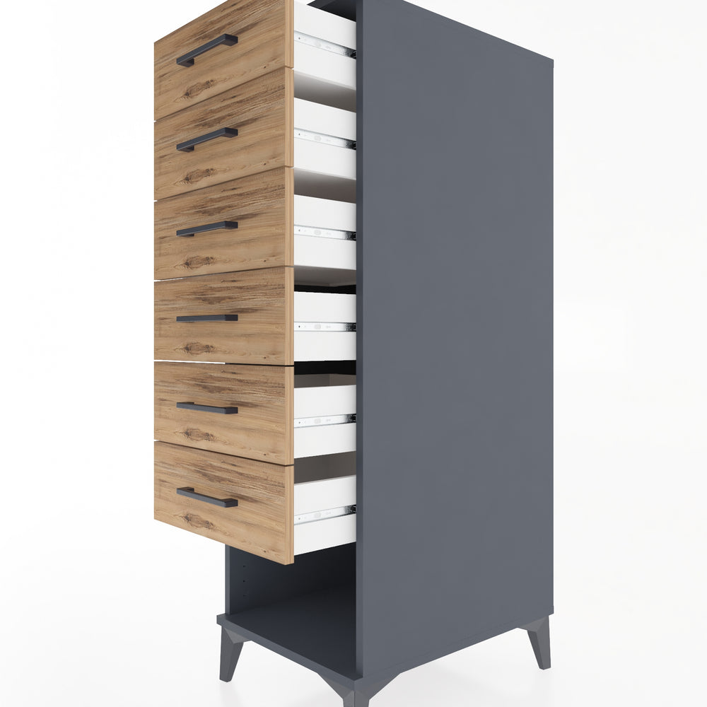 Woodntry Modüler Dolap Antrasit 44x59x122 cm Çekmeceli ve Raflı CR62-2