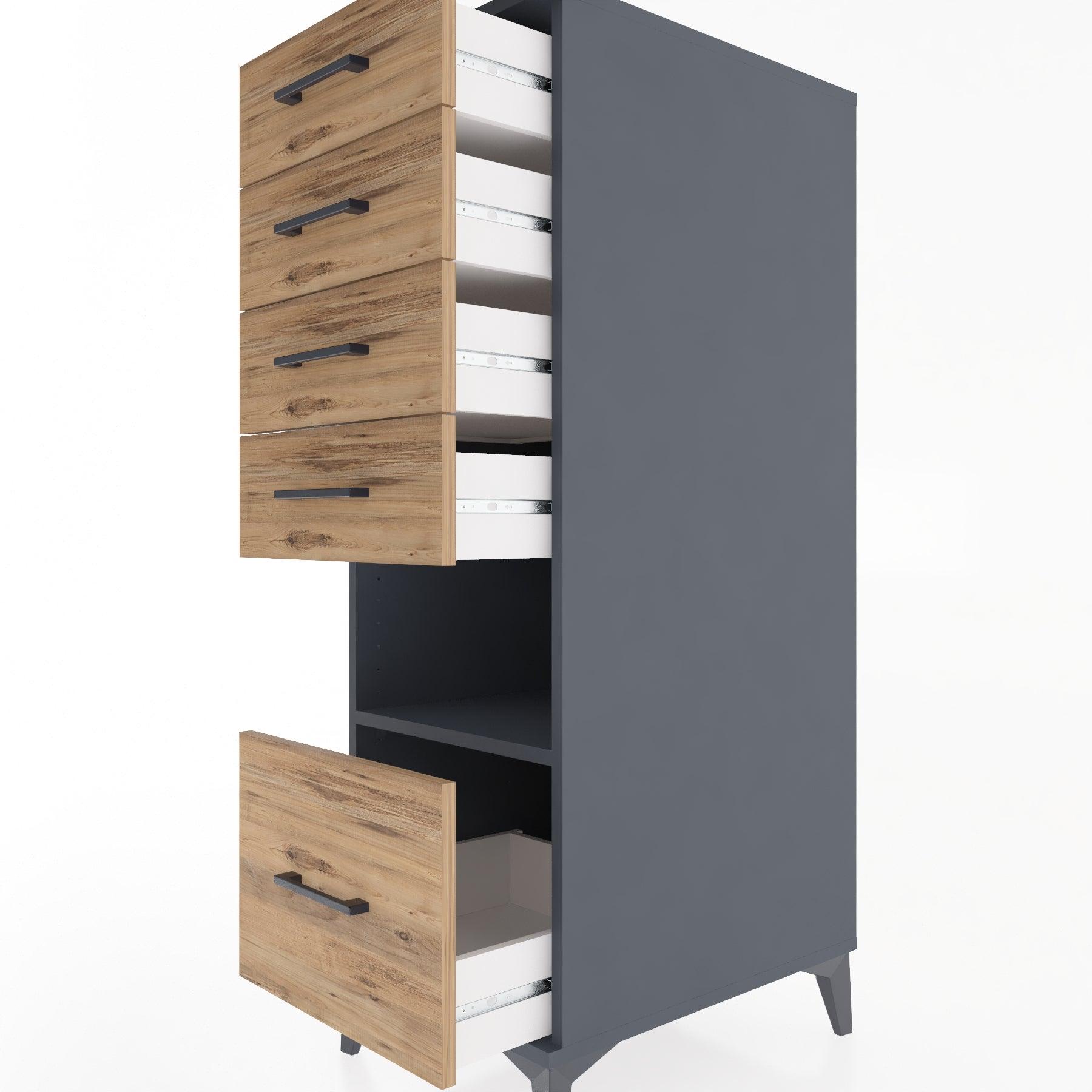 Woodntry Modular Cabinet Anthracite 44x30x122 cm with Drawers and Shelves CR12-2