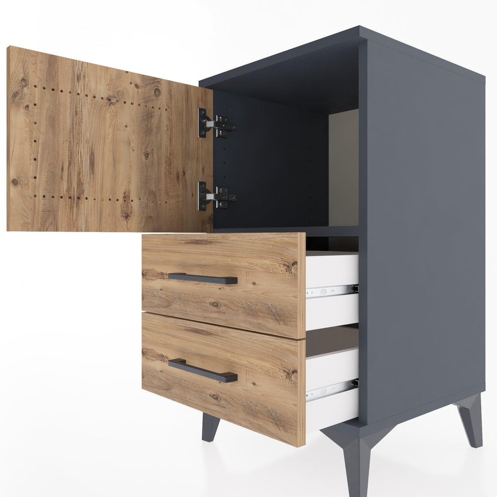 Woodntry Modular Nightstand Anthracite 44x44x68 cm with Cover and Drawer KC12-2