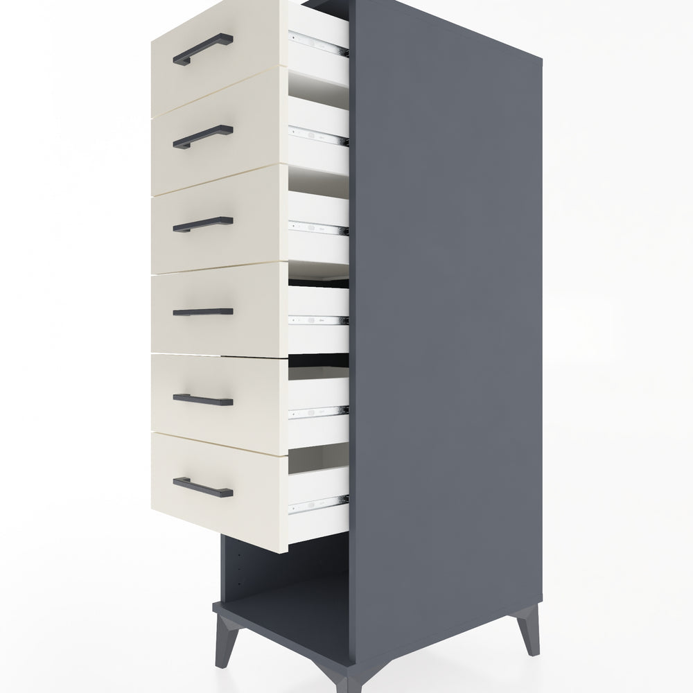 Woodntry Modüler Dolap Antrasit 44x59x122 cm Çekmeceli ve Raflı CR62-2