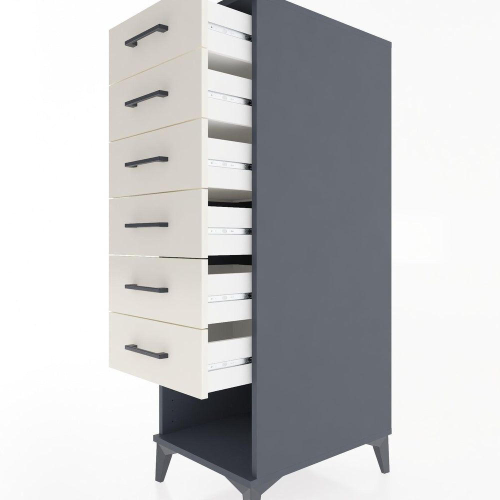 Woodntry Modüler Dolap Antrasit 44x30x122 cm Kapaklı ve Çekmeceli KC62-2