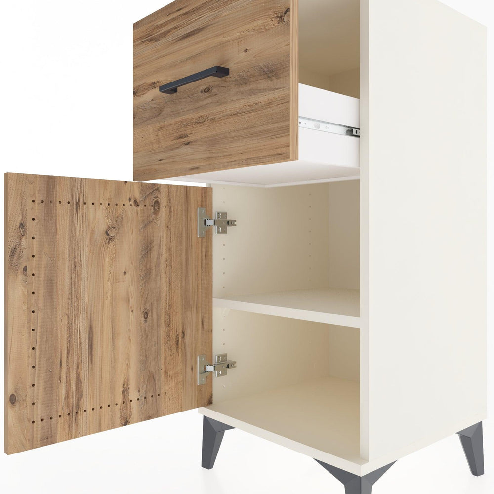 Woodntry Modular Nightstand Moonstone 44x44x84 cm with Cover and Drawer KC35-1