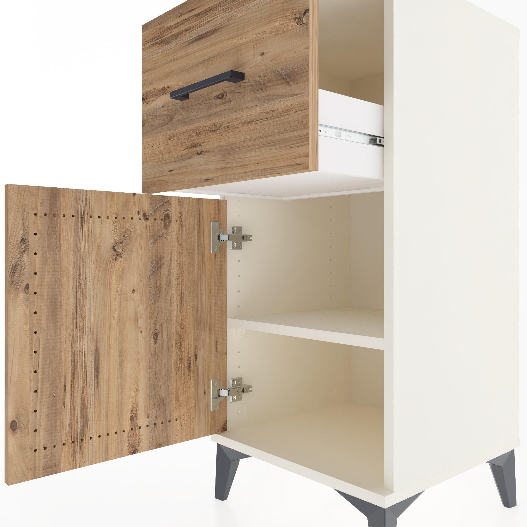 Woodntry Modular Nightstand Moonstone 44x44x84 cm with Cover and Drawer KC35-1