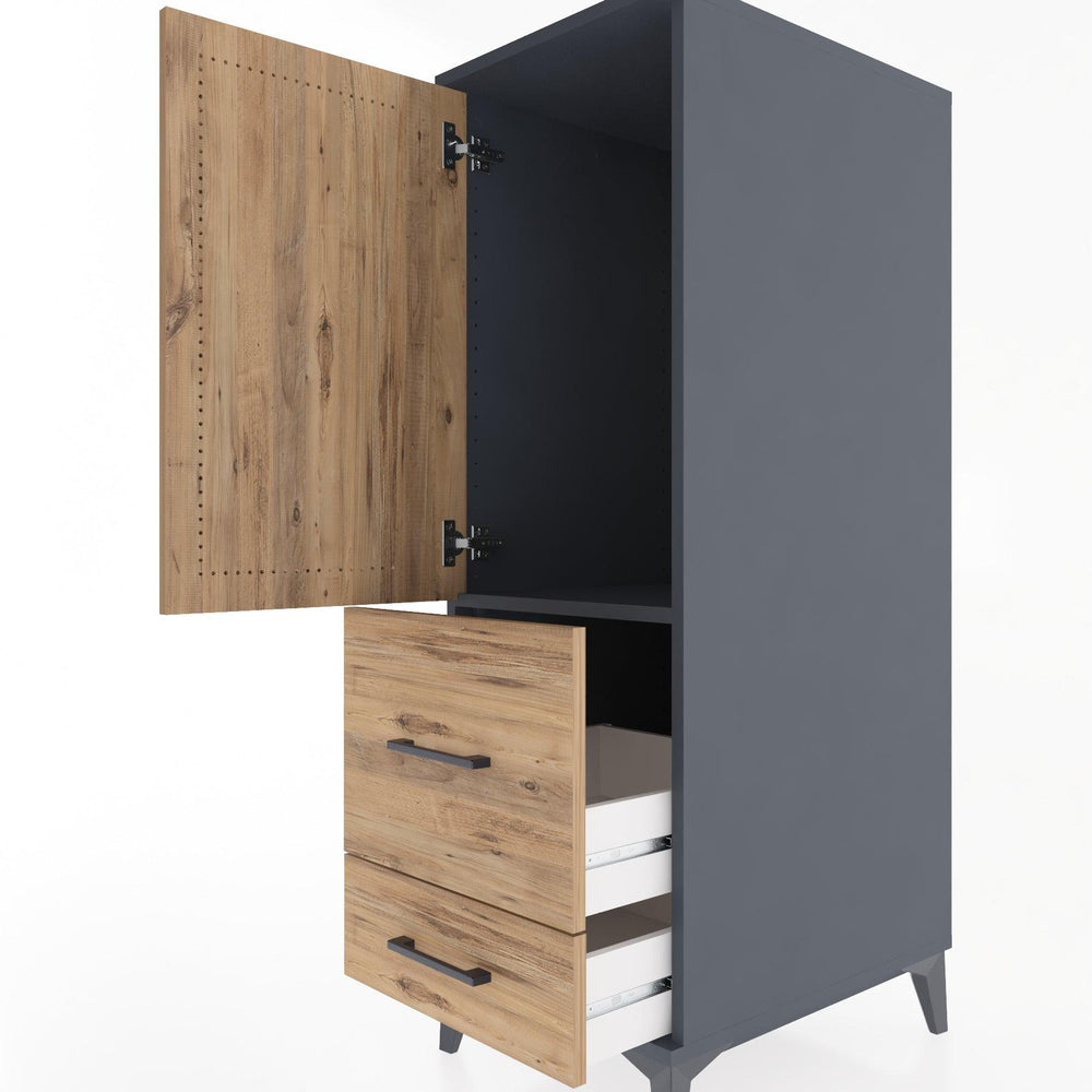 Woodntry Modüler Dolap Antrasit 44x59x122 cm Kapaklı ve Çekmeceli KC13-2