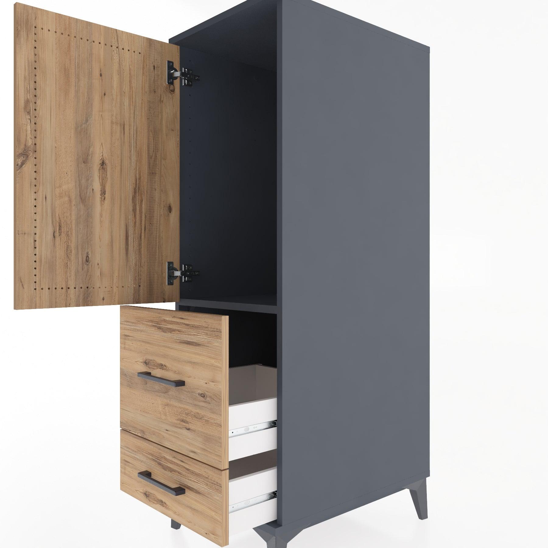 Woodntry Modular Cabinet Anthracite 44x59x122 cm with Doors and Drawers KC113-2