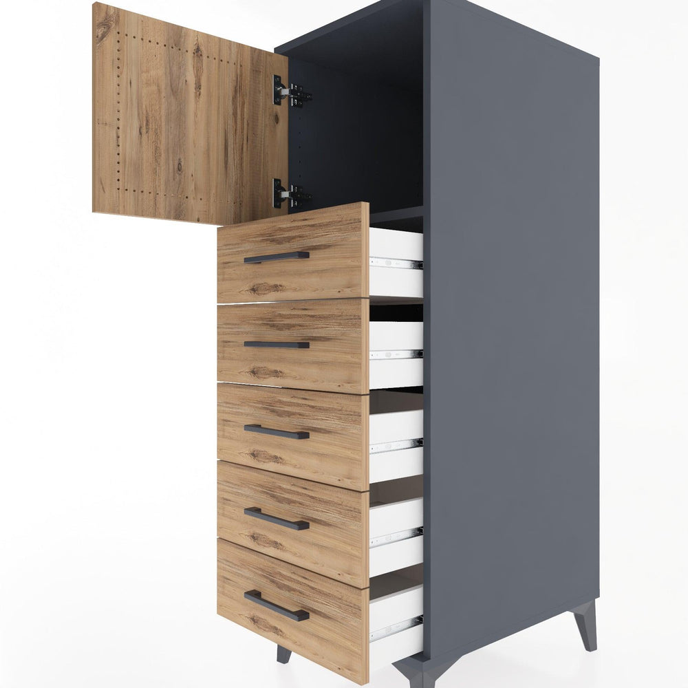 Woodntry Modular Cabinet Anthracite 44x30x122 cm with Doors and Drawers KC63-2