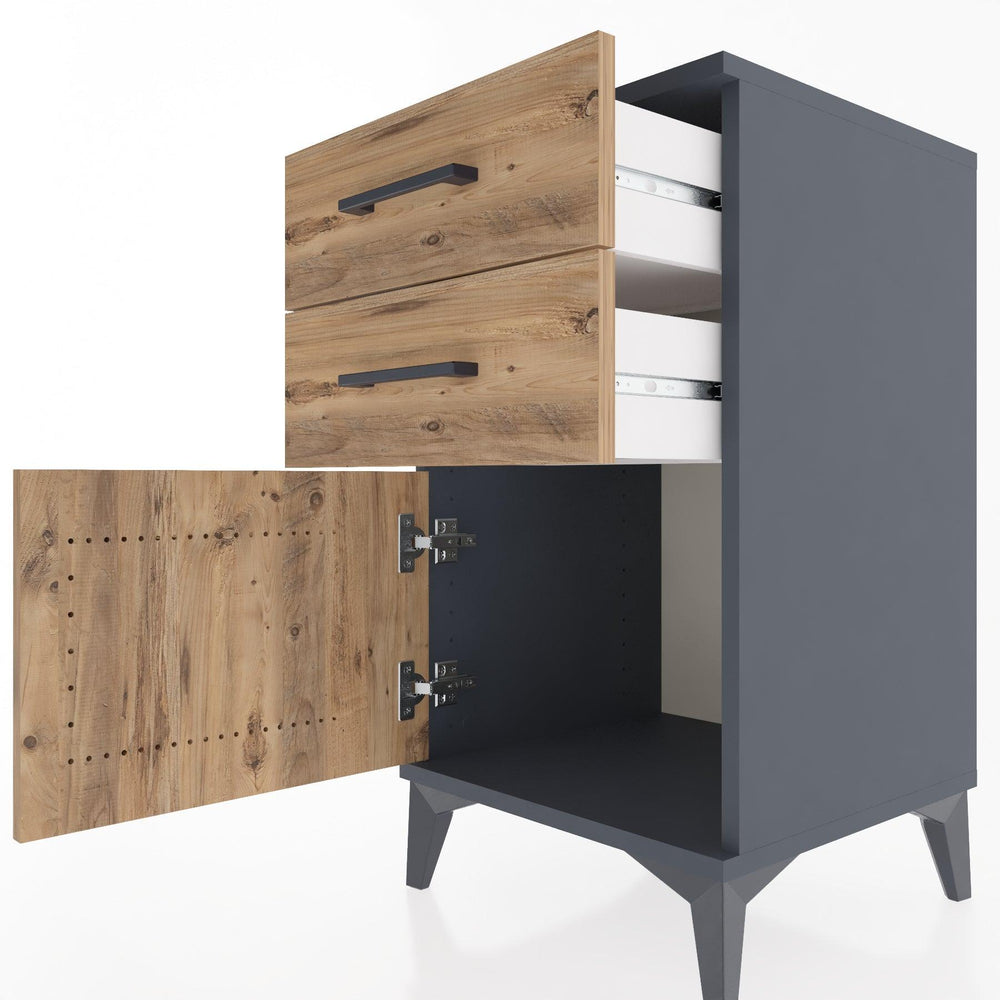 Woodntry Modular Nightstand Anthracite 44x44x68 cm with Cover and Drawer KC13-2