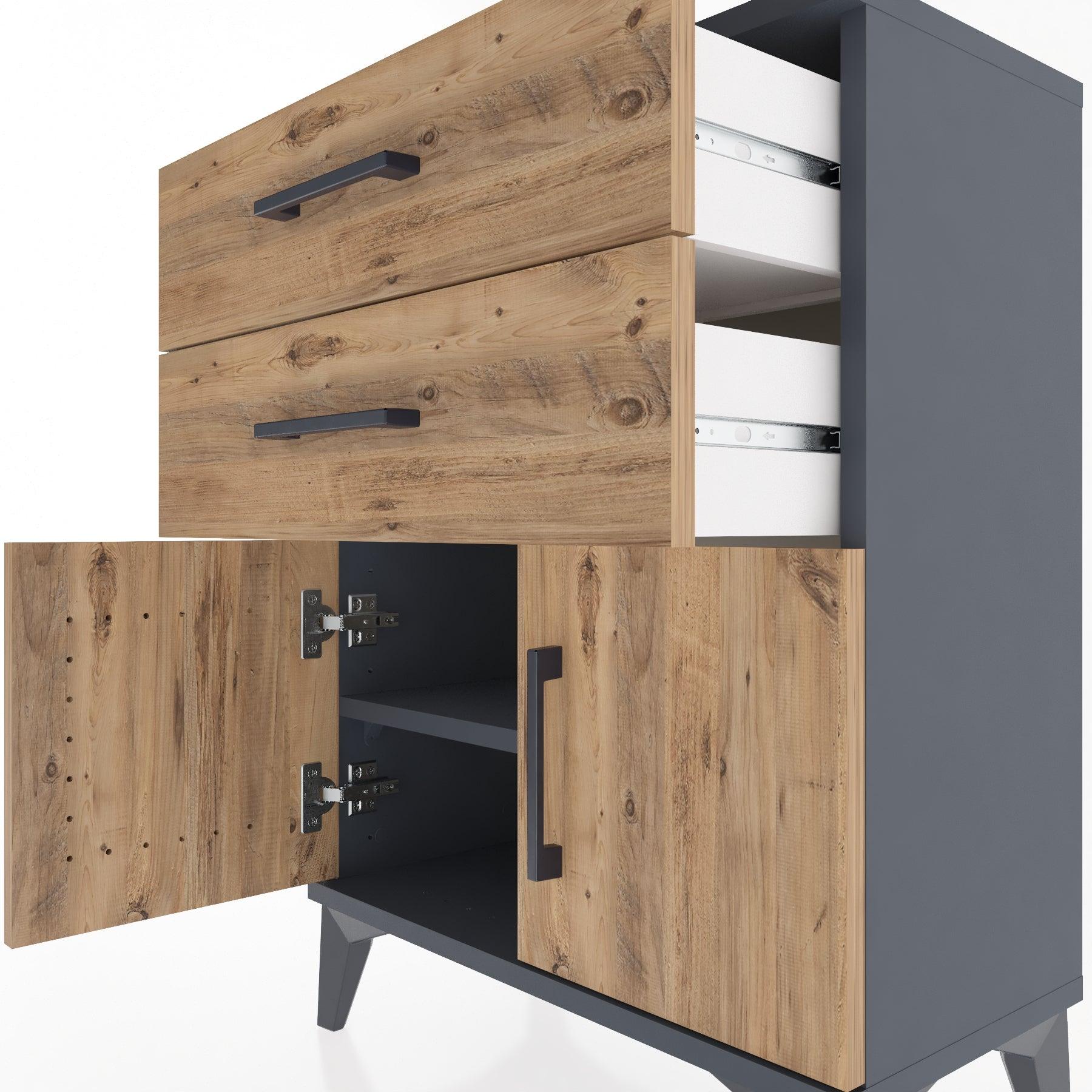 Woodntry Modular Nightstand Anthracite 60x30x68 cm with Cover and Drawer KC13-2