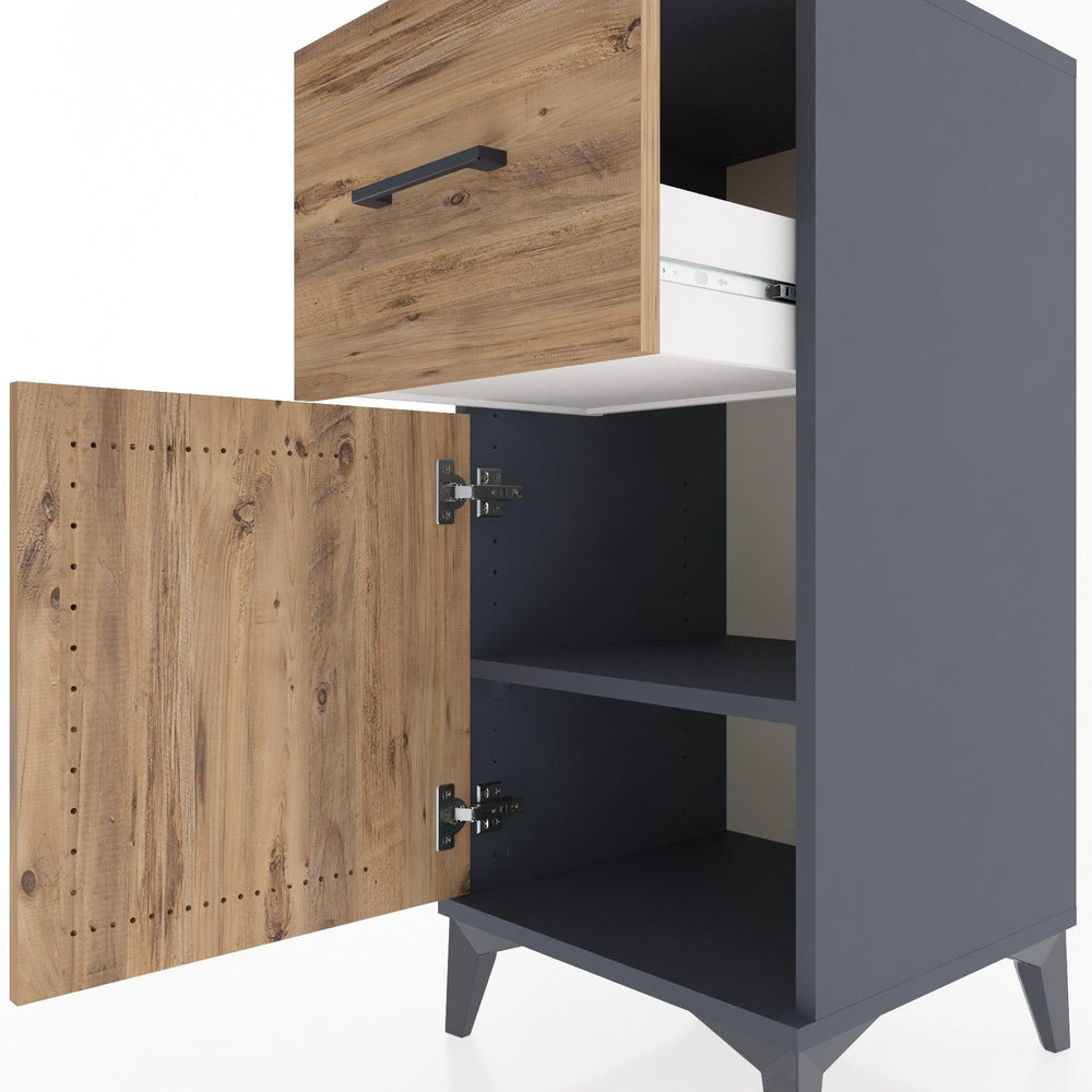 Woodntry Modular Nightstand Anthracite 44x44x84 cm with Cover and Drawer KC35-2