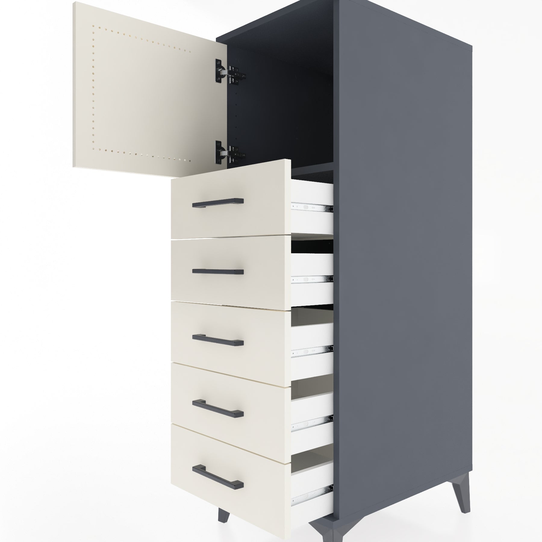 Woodntry Modular Cabinet Anthracite 44x59x122 cm with Doors and Drawers KC63-2