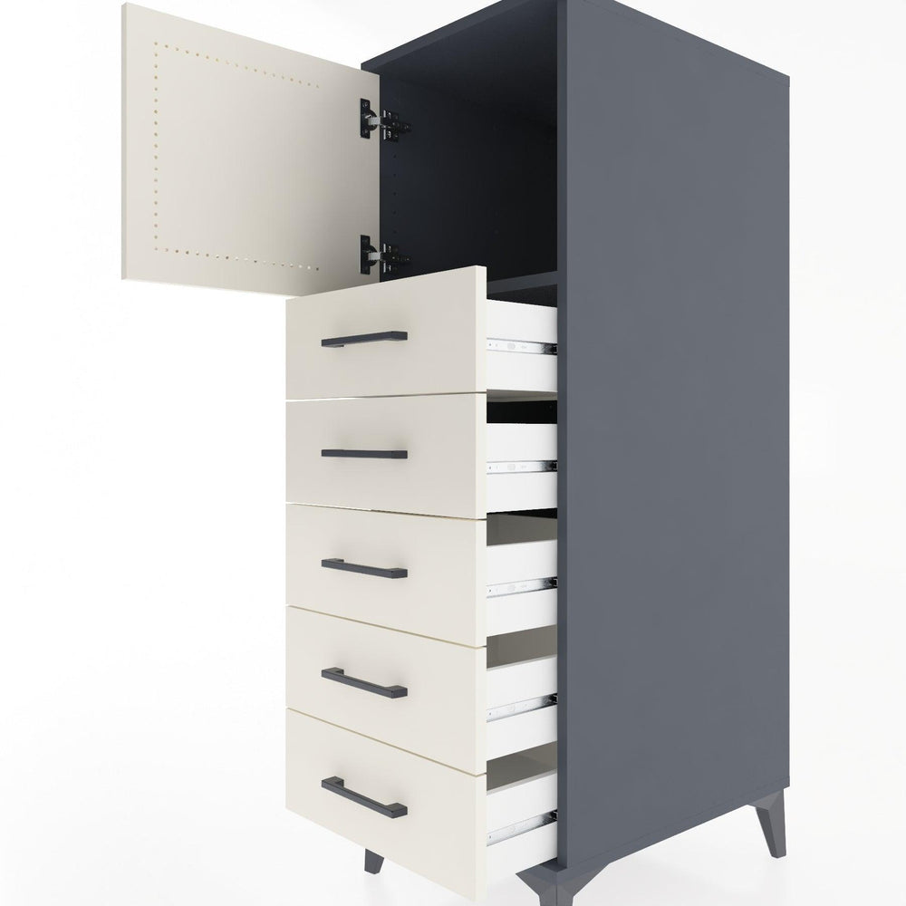 Woodntry Modular Cabinet Anthracite 44x30x122 cm with Doors and Drawers KC63-2