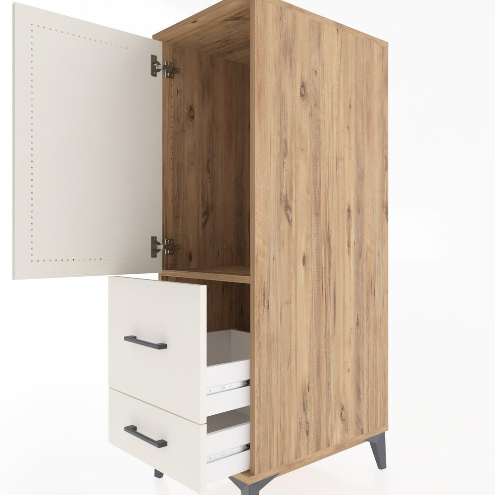 Woodntry Modüler Dolap Çam 44x30x122 cm Kapaklı ve Çekmeceli KC113-3