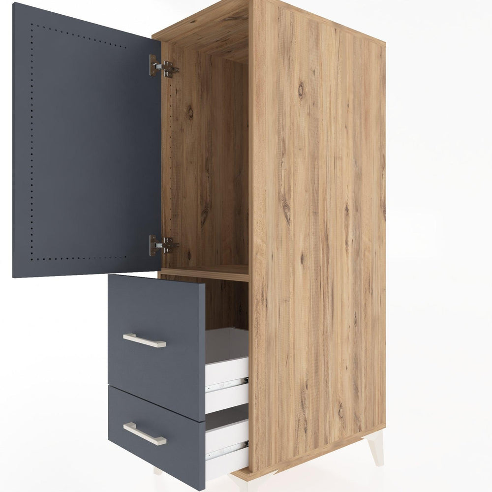 Woodntry Modüler Dolap Çam 44x30x122 cm Kapaklı ve Çekmeceli KC113-3