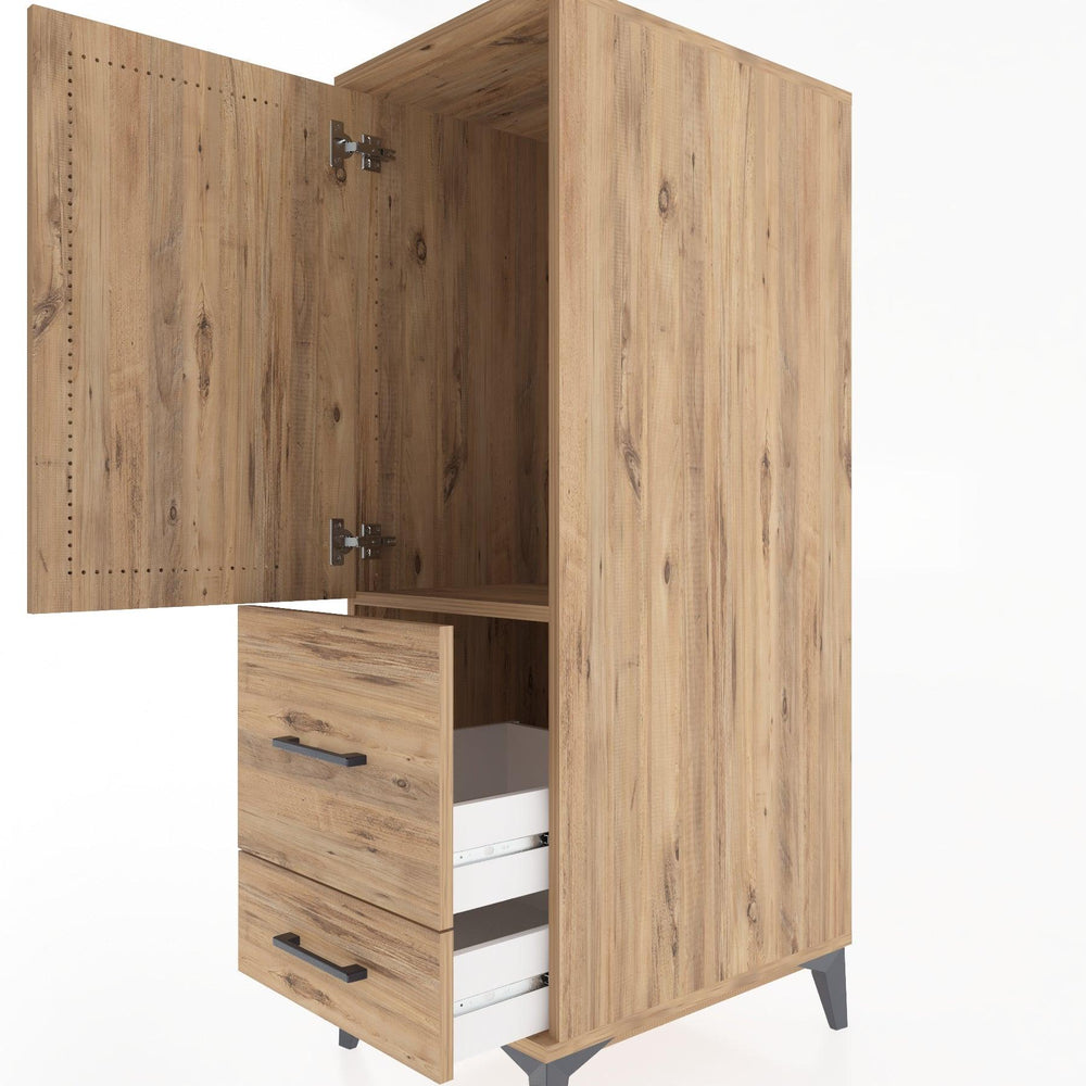 Woodntry Modüler Dolap Çam 44x30x122 cm Kapaklı ve Çekmeceli KC113-3