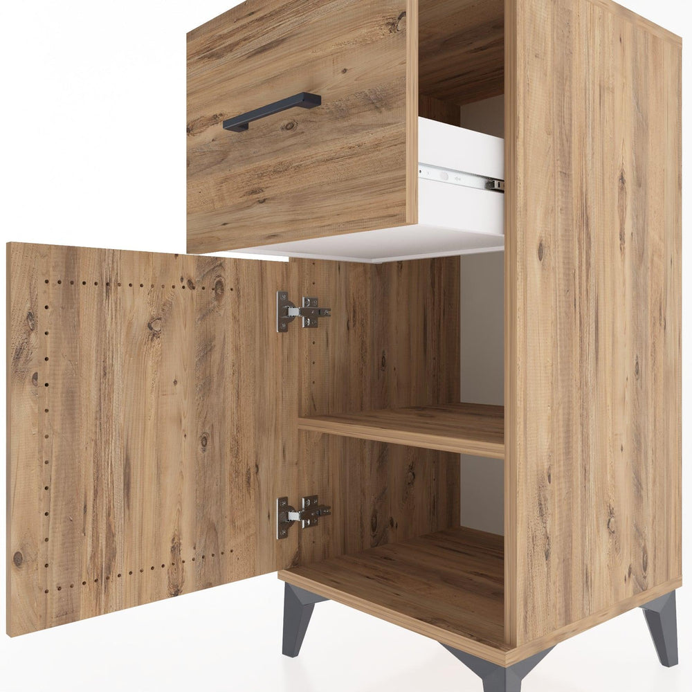 Woodntry Modular Nightstand Pine 44x44x84 cm with Cover and Drawer KC35-3