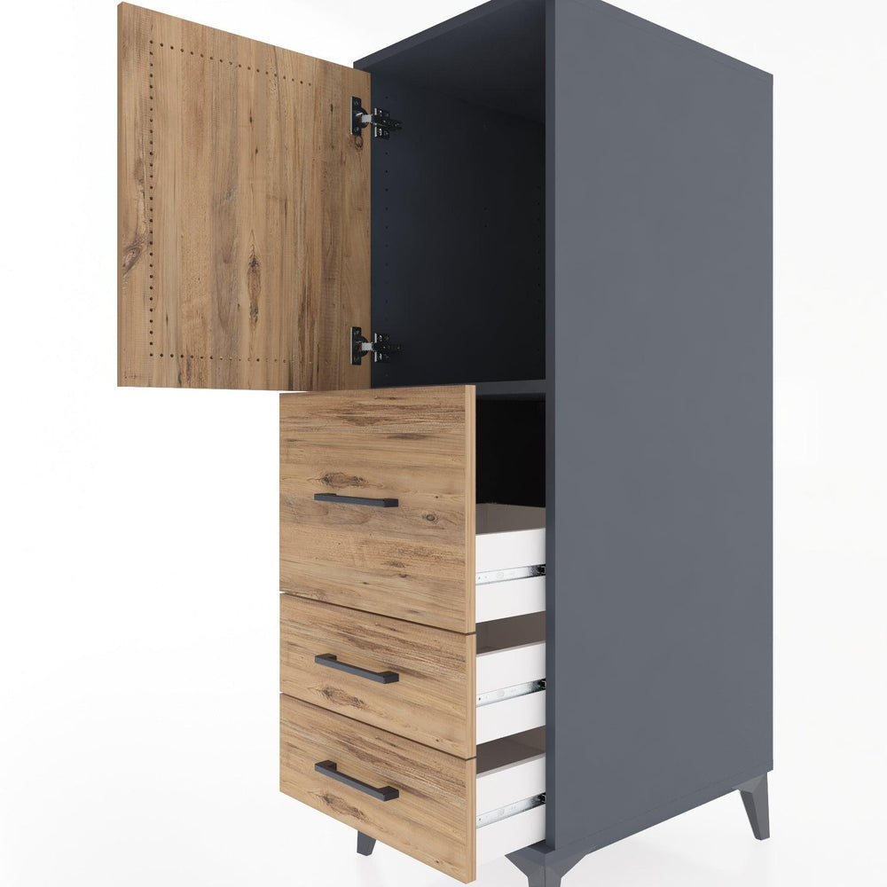 Woodntry Modüler Dolap Antrasit 44x59x122 cm Kapaklı ve Çekmeceli KC14-2