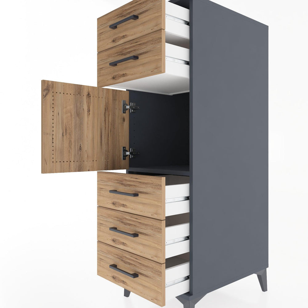 Woodntry Modular Cabinet Anthracite 44x30x122 cm with Doors and Drawers KC64-2