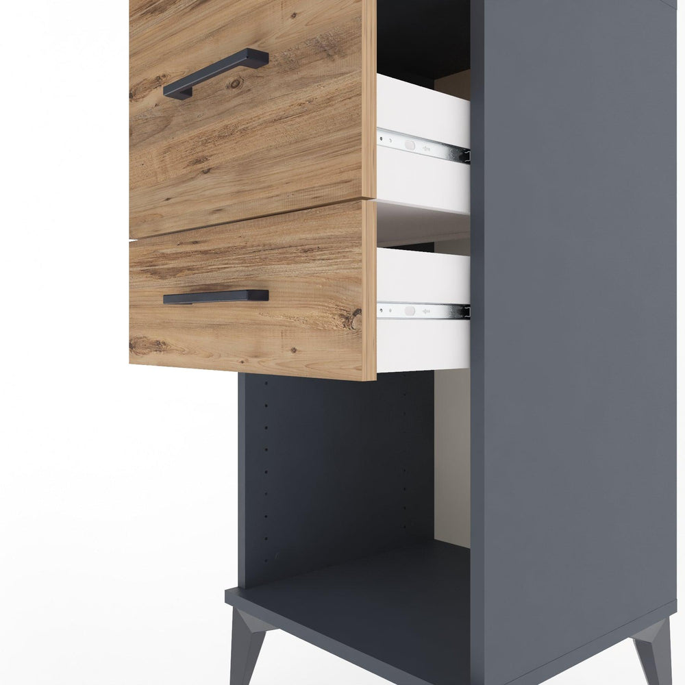 Woodntry Modüler Komodin Antrasit 44x44x84 cm Çekmeceli ve Raflı CR14-2