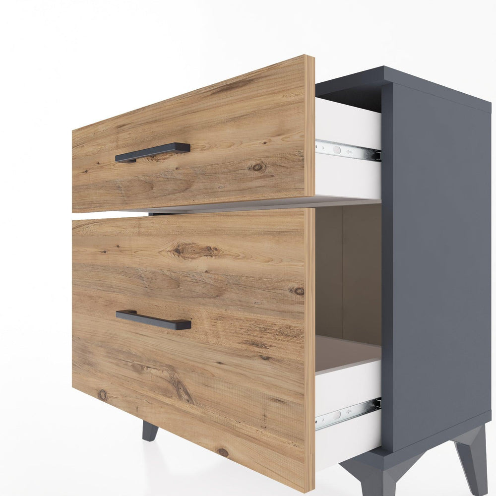 Woodntry Modular Nightstand Anthracite 60x30x52 cm with Drawer and Shelf CR14-2